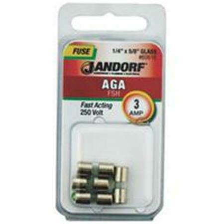 JANDORF UL Class Fuse, AGA Series, Fast-Acting, 3A, 250V AC 3397700